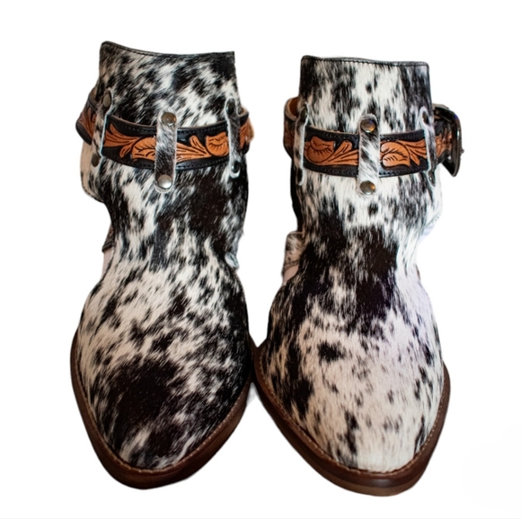 Myra Bag Booties Hair On Beth Jane Hand tooled Leather Myra Boots NWT - Picture 4 of 14